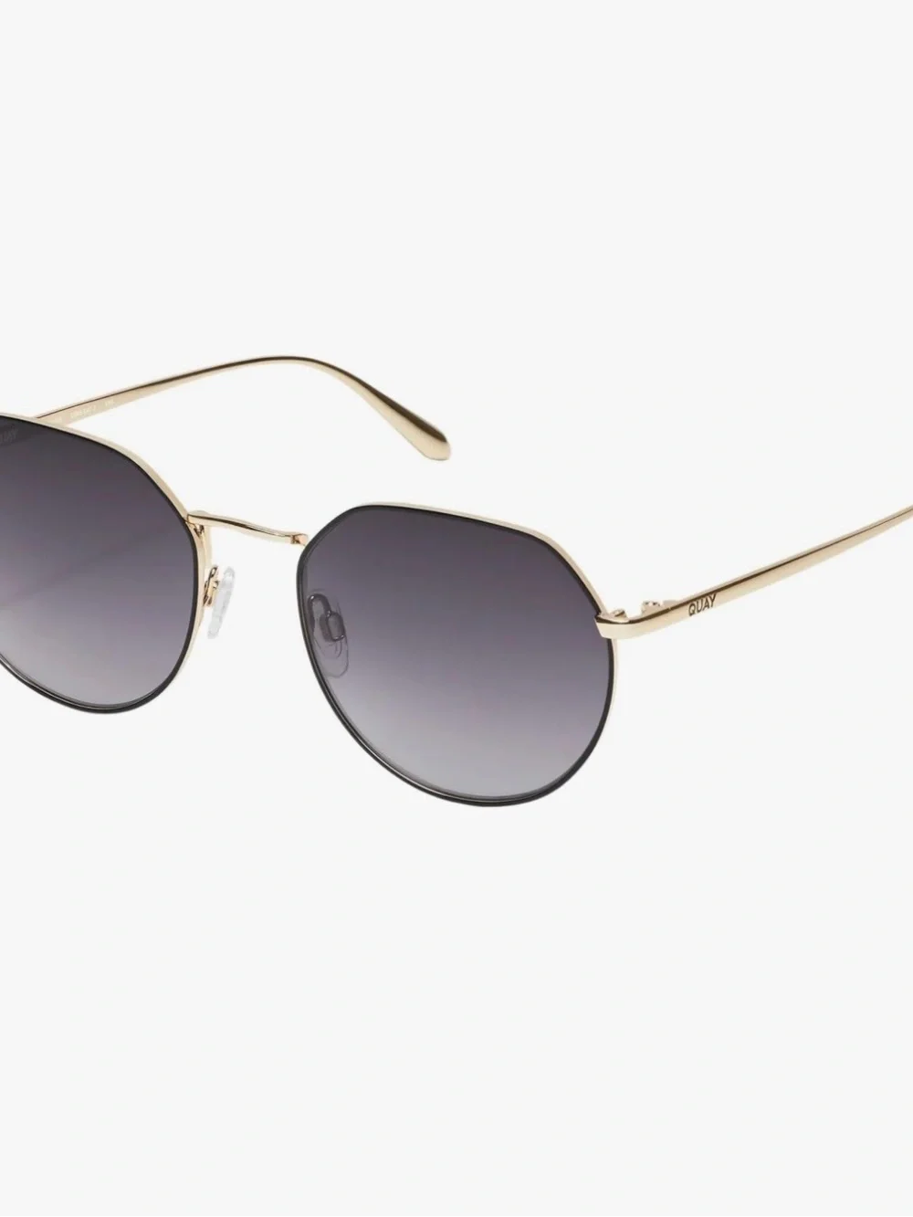 Quay Rooftop Round Sunglasses In Black And Gold Frame/Smoke Lenses Women's New